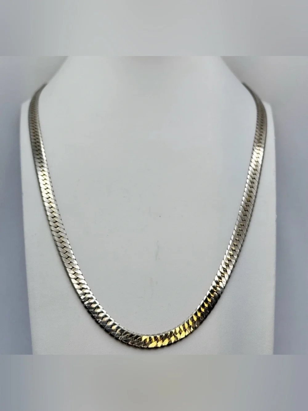 Vintage Gold Tone Herringbone Chain Necklace Classic Flat Link Statement